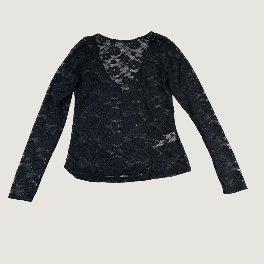 Abercrombie & Fitch Lace Top Womens M Black Long Sleeve V-Neck Sheer Floral